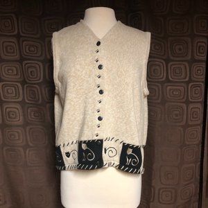 Vintage Hand Embroidered Christopher & Banks Cat Sweater Vest